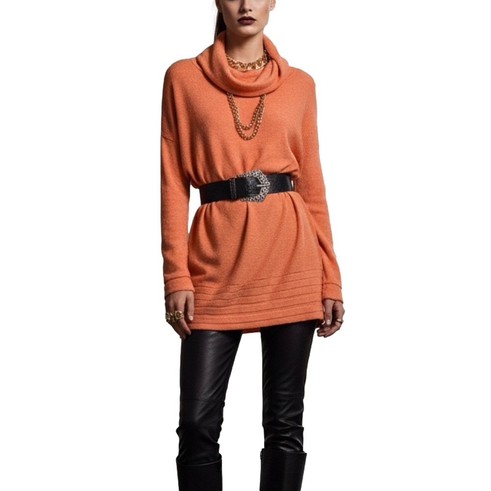 Cynthia Rowley 100% merino wool coral turtleneck tunic sweater dress S